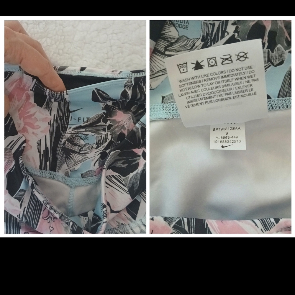 NWOT. NIKE Legging Floral w/Mesh Panel SZ Small. Blue/white/pink/black. - Picture 3 of 13